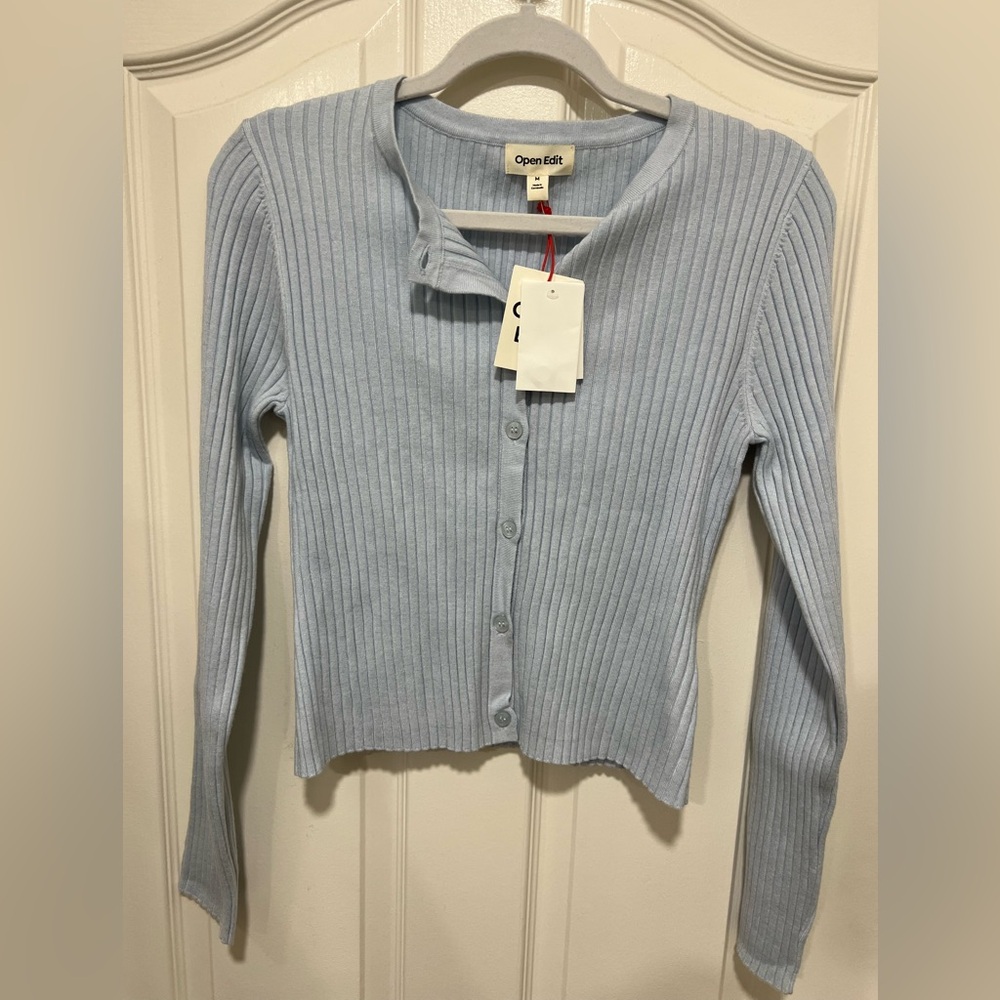 Open Edit Light Blue Ribbed Cardigan NWT - Picture 3 of 4